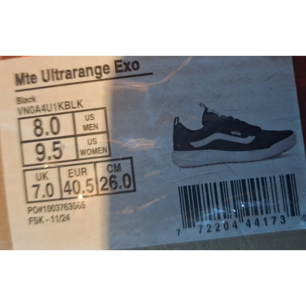 Vans Ultrarange EXO VN0A4U1KBLK Black White Men's Size US 8 Classic